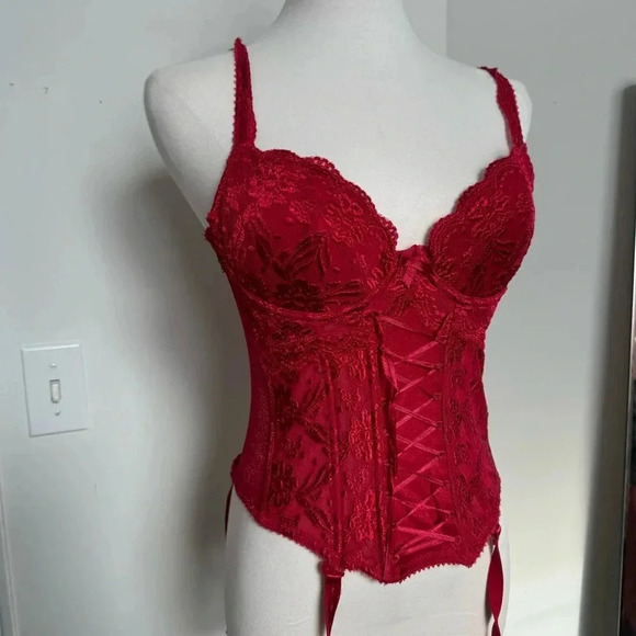Y2K Elegant Red Lace Bustier Lace Up Glam Cottagecore 34C - Picture 3 of 9